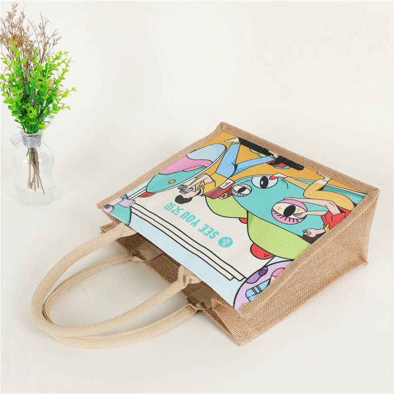 Wow bolsas de lino personalizadas, bolsas de mano de yute, bolsas de lino recubiertas retro creativas, bolsas de regalo de impresión de publicidad comercial exterior