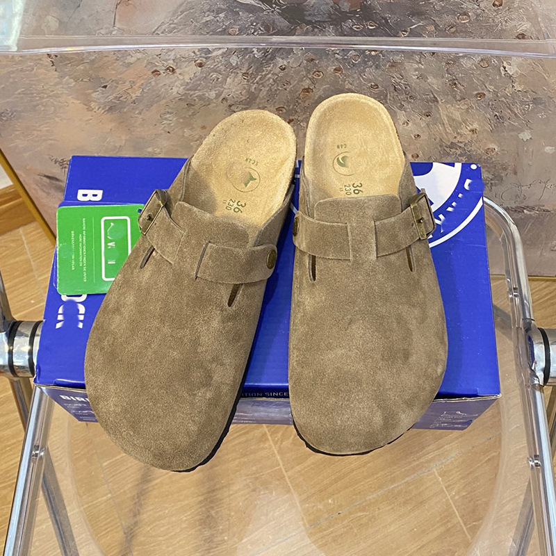 German Birkenstock Shoes, Closed-Toe Slippers for Women, Birkenstock Vintage Genuine Leather Cork Thick-Soled Sandals, Birkenstock Half-Slippers