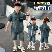 男童夏装短袖牛仔套装2025夏季新款痞帅男宝宝网红时髦两件套潮衣