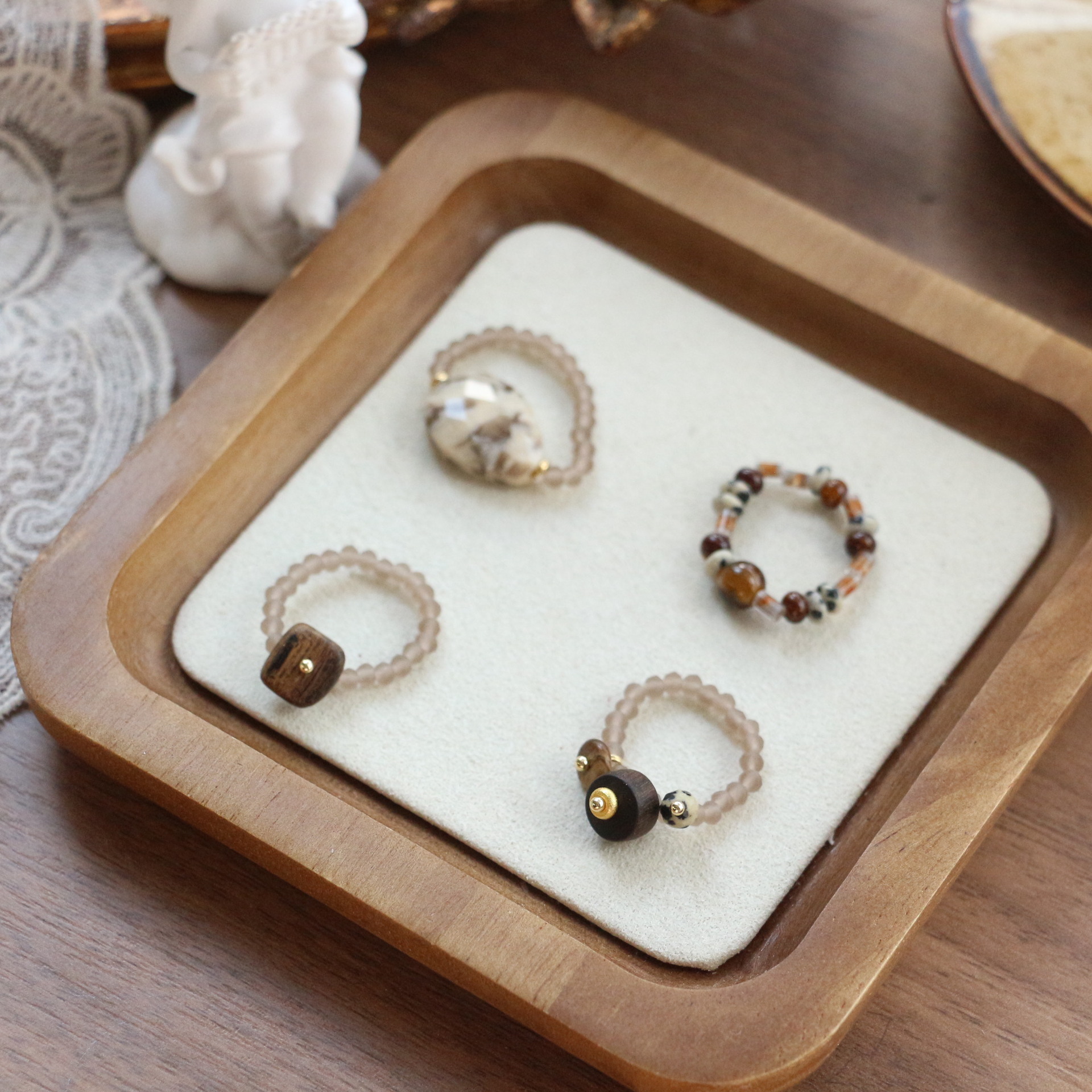 Handmade Beaded Ring With Natural Agate And Tiger Eye Stones_voghion.com