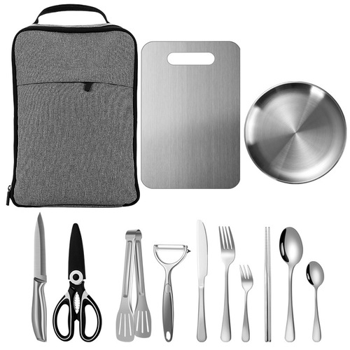 Amazon cross-border tableware 41-piece set outdoor camping picnic portable storage bag stainless steel knife, fork and spoon set