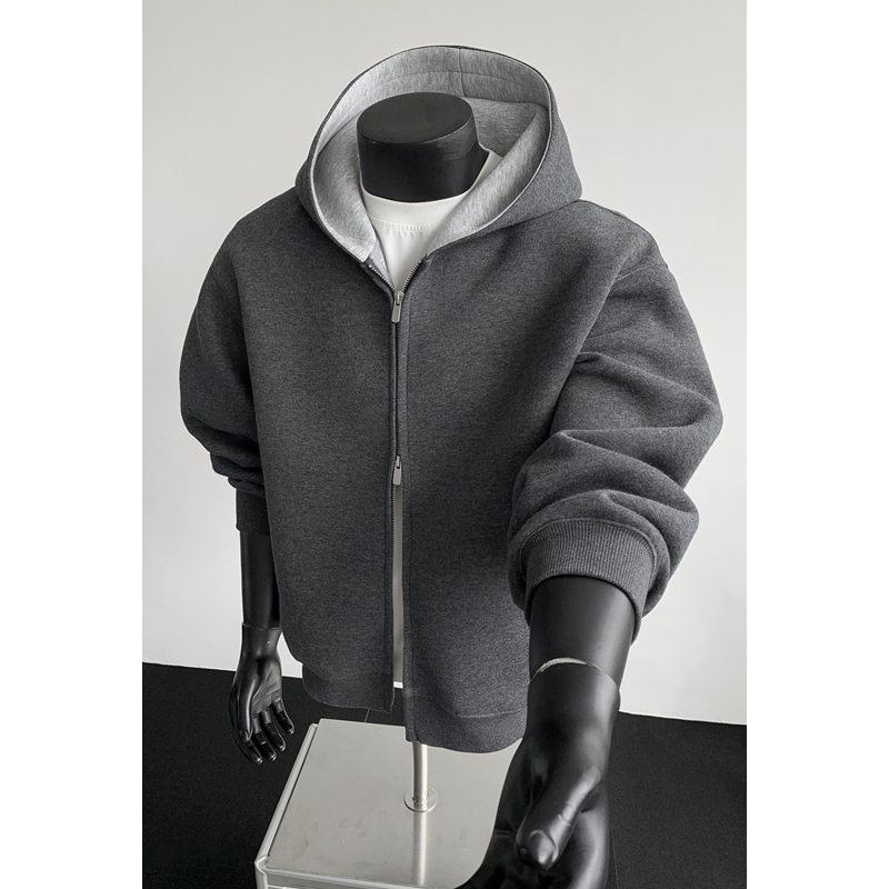 American Color-Blocked Hooded Cardigan Sweatshirt for Men in Autumn and Winter Trendy Thickened Heavy Hoodie Jacket for Men
