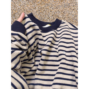 American oversize Stripe Crewneck Sweat Women's Autumn and Winter 2024 New Explosions Loose Good-looking Top