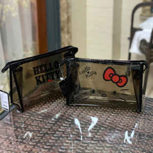 New HelloKitty Genuine Authorized Tea Transparent Waterproof Toiletry Bag Cosmetic Bag Portable Clamp Bag Official Document