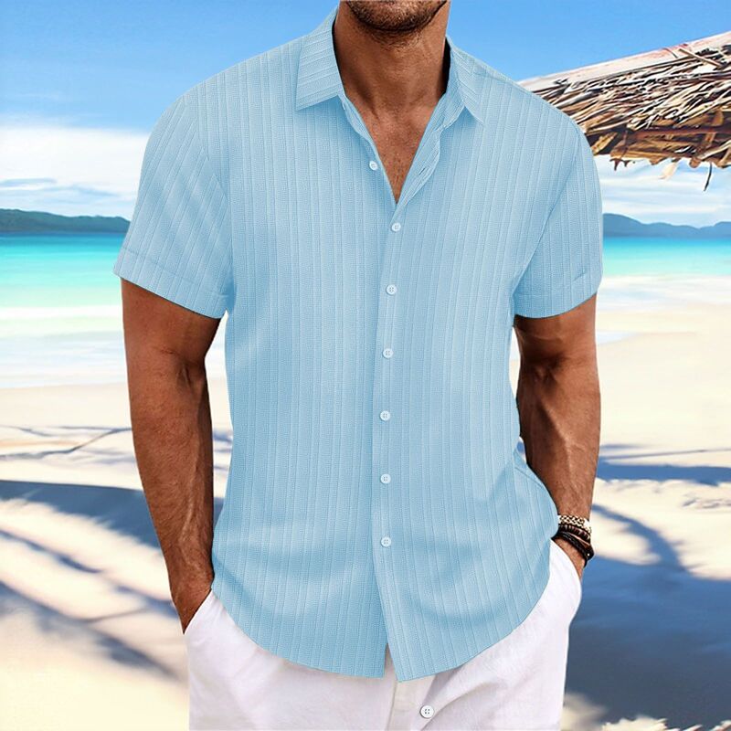 2026 Cross-Border Hot-Selling Amazon Aliexpress New Men's Cotton-Linen Striped Jacquard Casual Loose Short-Sleeve Shirt 2026 Cross-Border Hot-Selling Amazon Aliexpress New Men's Cotton-Linen Striped Jacquard Casual Loose Short-Sleeve Shirt