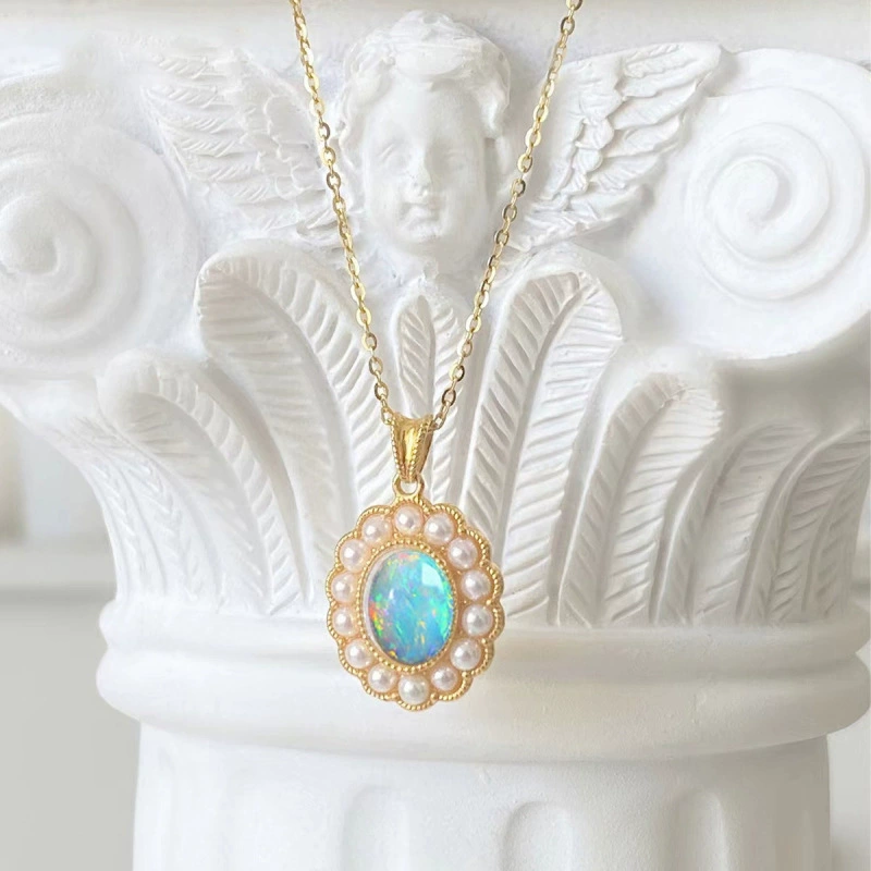18-каратное золото, инкрустированный натуральный опал, кулон au750, модная ниша, новое доступное роскошное ювелирное ожерелье, женское ожерелье с водной ракушкой, оптовая продажа