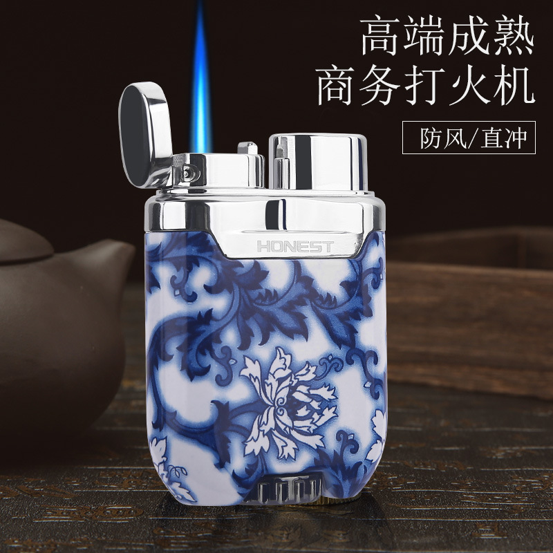 百誠防風インフレータブル金属ライター直沖ブルー炎シガレット器高級男性ファッションプレゼント煙具卸売り|undefined