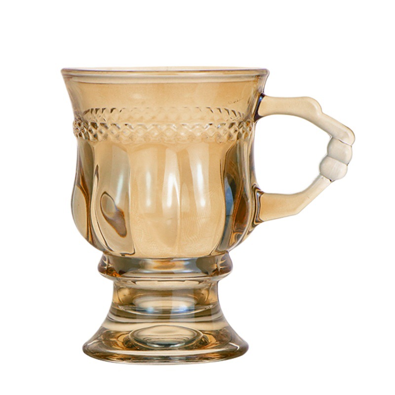 INS vintage en relieve taza de vidrio con mango pierna alta Copa ámbar de aspecto alto chica corazón regalo taza de café taza de té