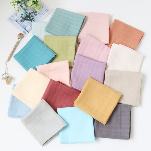Solid color Muslin bamboo cotton gauze saliva towel baby small square towel baby hand towel newborn bath towel 60cm