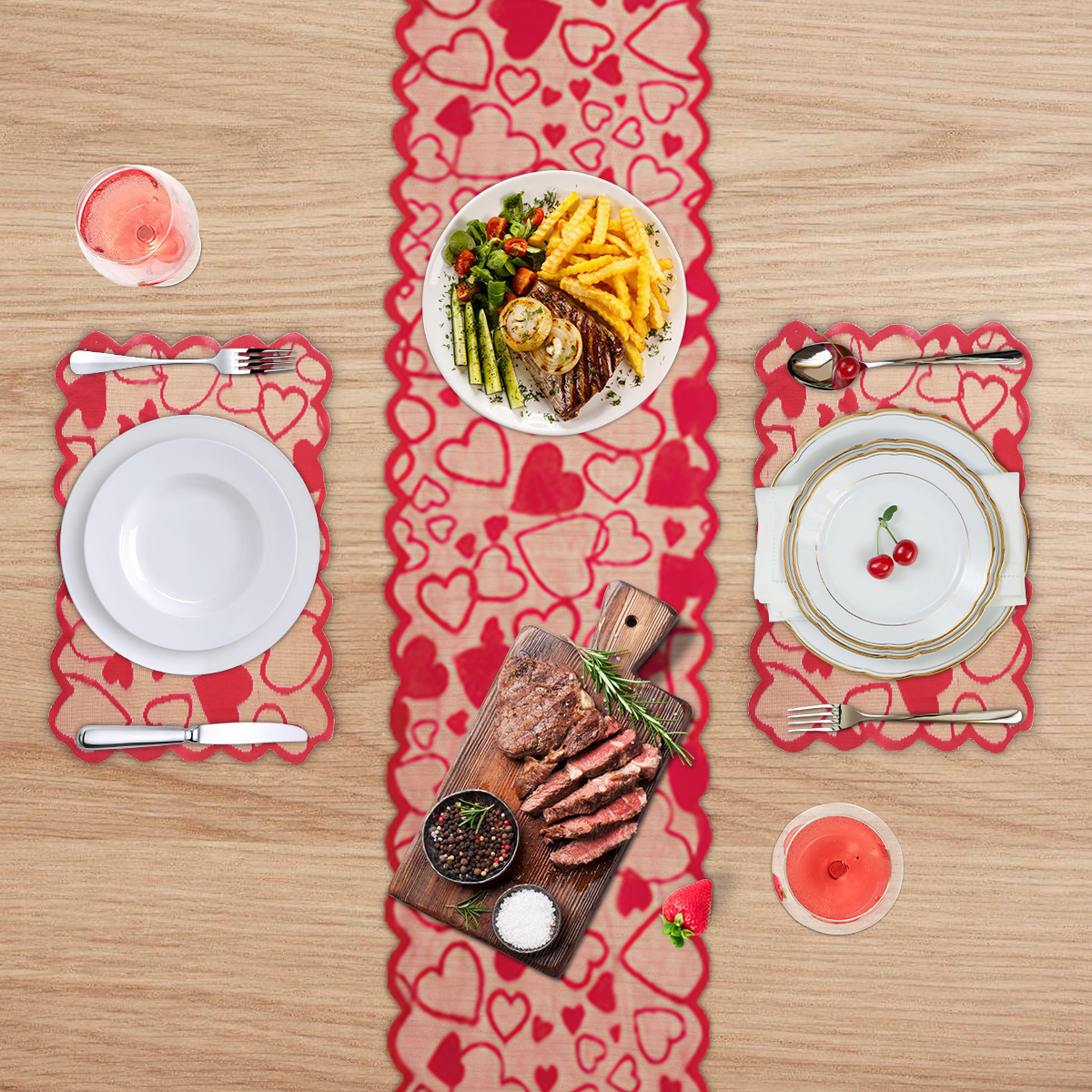 Juego de tres piezas de mesa y bandera de amor