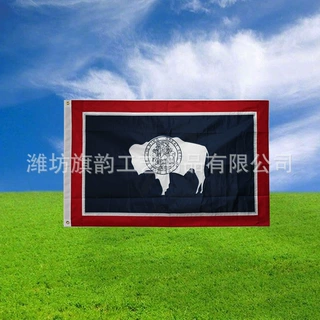跨境定制210D牛津布刺绣旗单层怀俄明洲旗亚马逊户外装饰美国州旗