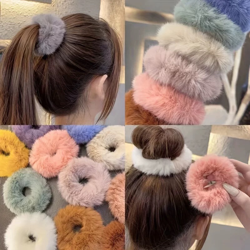 Cute Soft Plush Hair Band, Autumn and Winter Furry Ponytail, Versatile Headwear, Simple Internet Celebrity Women's Hair Accessories