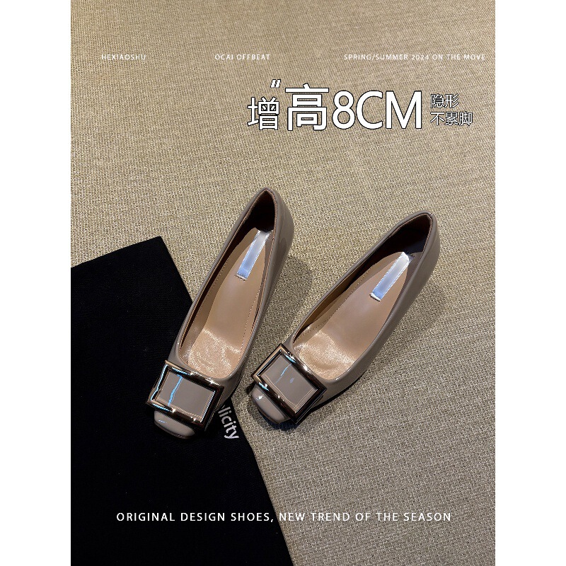 Sheepskin~ Invisible 8cm Height-Increasing Mary Jane Shoes for Women, Square Buckle Single Shoes, 2026 New Style Slip-On Commuter High Heels