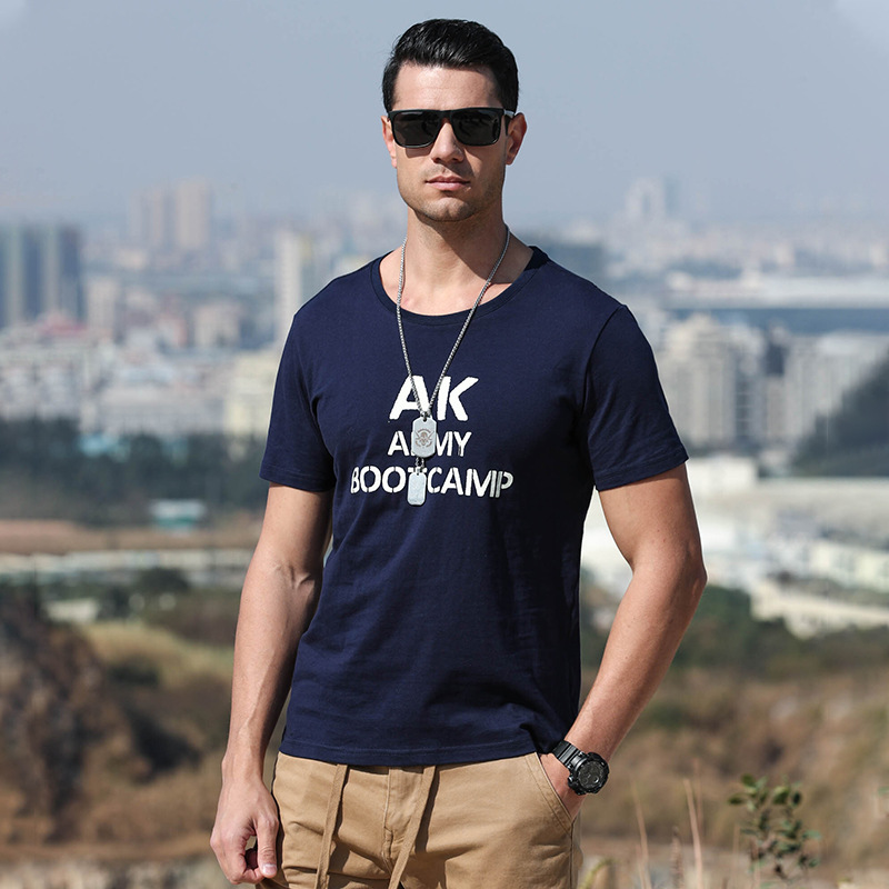 AK ARMY 男裝 2021夏季短袖T恤男軍事復(fù)古字母印花圓領(lǐng)短袖t恤男