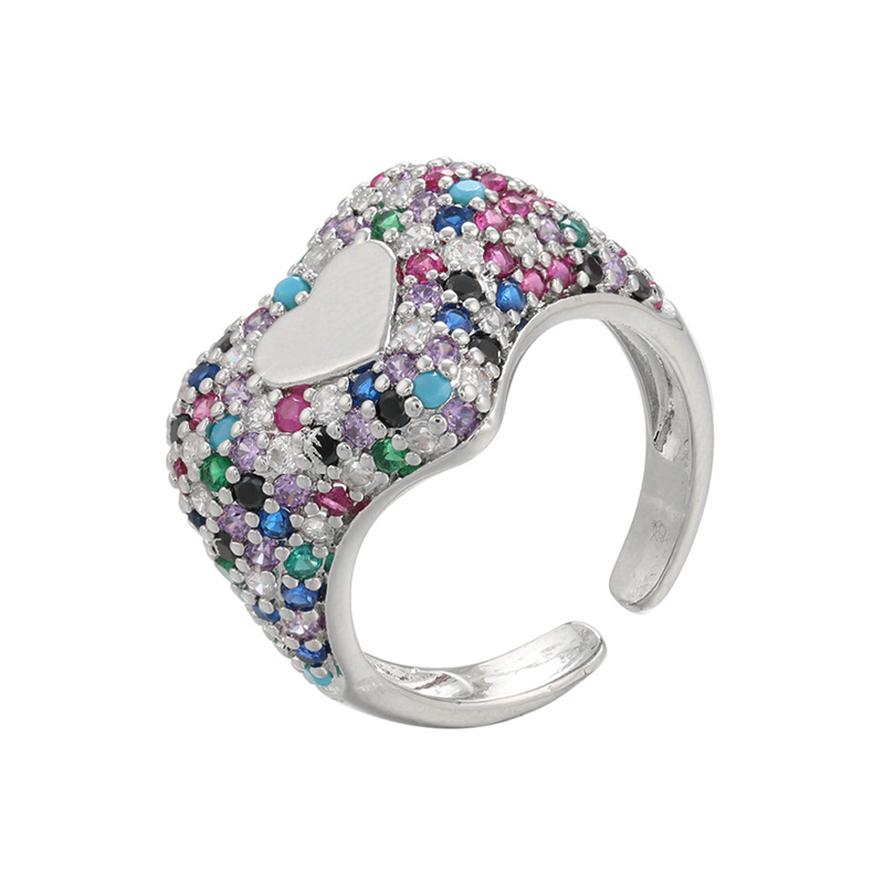 Bague Diamant Couleur Pêche Coeur Micro Incrusté Ouverture En Forme De Coeur Bague Réglable display picture 3