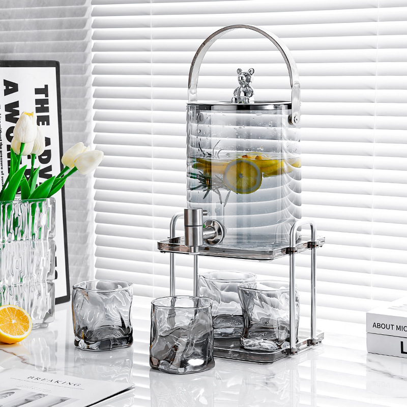 Light Luxury Glass Cold Water Kettle with Tap Bucket suit Large Capacity Household Cold Water Kettle Fruit Tea Coke Drink Bucket