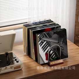 简约办公室文件书立cd光盘整理架木质家用桌面立式黑胶唱片收纳架