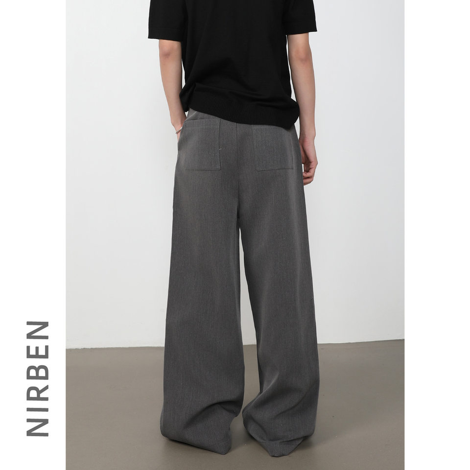 Quần tây nam dáng chữ A xếp ly đôi, cắt may 3D, vải rủ màu trơn, quần dài casual — màu xám, màu đen