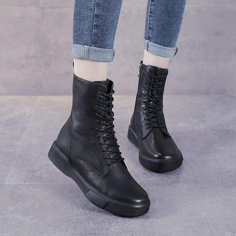 Genuine Leather Short Boots Women's Shoes Autumn and Winter New All-match Flat Single-layer Boots Mid-length Boots Top-layer Cowhide Women's British-style Martin Boots Genuine Leather Short Boots Women's Shoes Autumn and Winter New All-match Flat Single-layer Boots Mid-length Boots Top-layer Cowhide Women's British-style Martin Boots