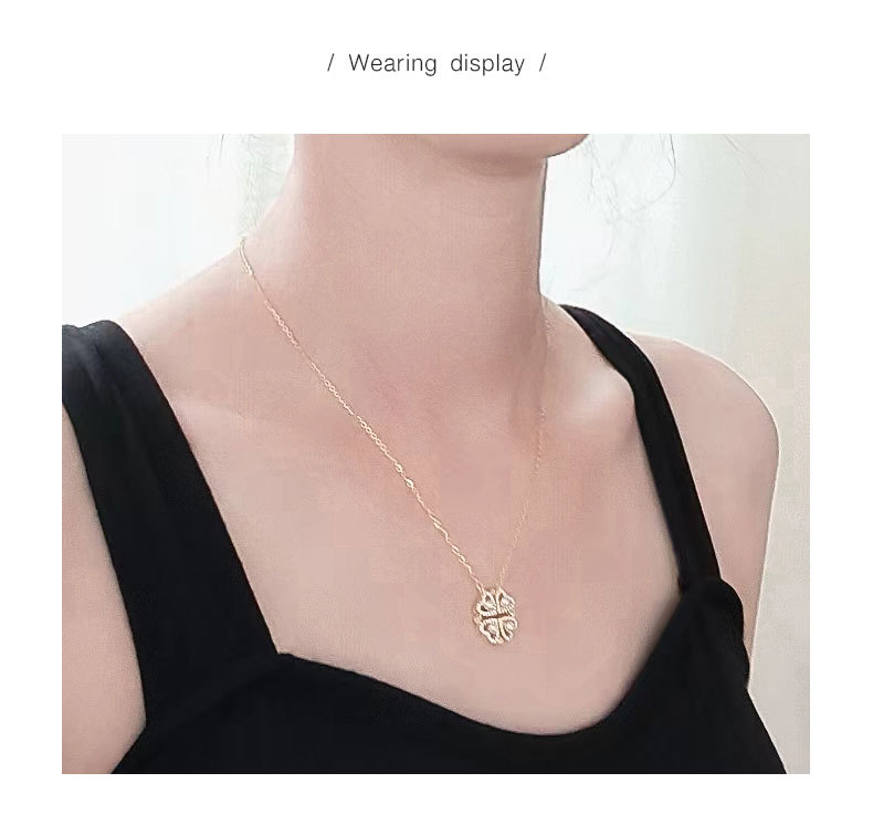6g Weight 925 Sterling Silver Pendant Material Sterling Silver Zircon Cable Chain Plating Four Leaf Clover Heart Shape Pendant Necklace