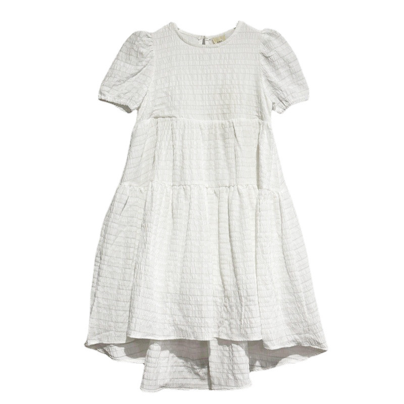 2023 ropa de verano para niños vestido blanco de niñas medio y grande para niños suelto delantero corto trasero largo neto rojo princesa vestido nuevo