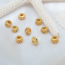 diy饰品  铜镀古法金微镶彩色圆珠 红刚玉镂空隔珠  文玩串珠配件