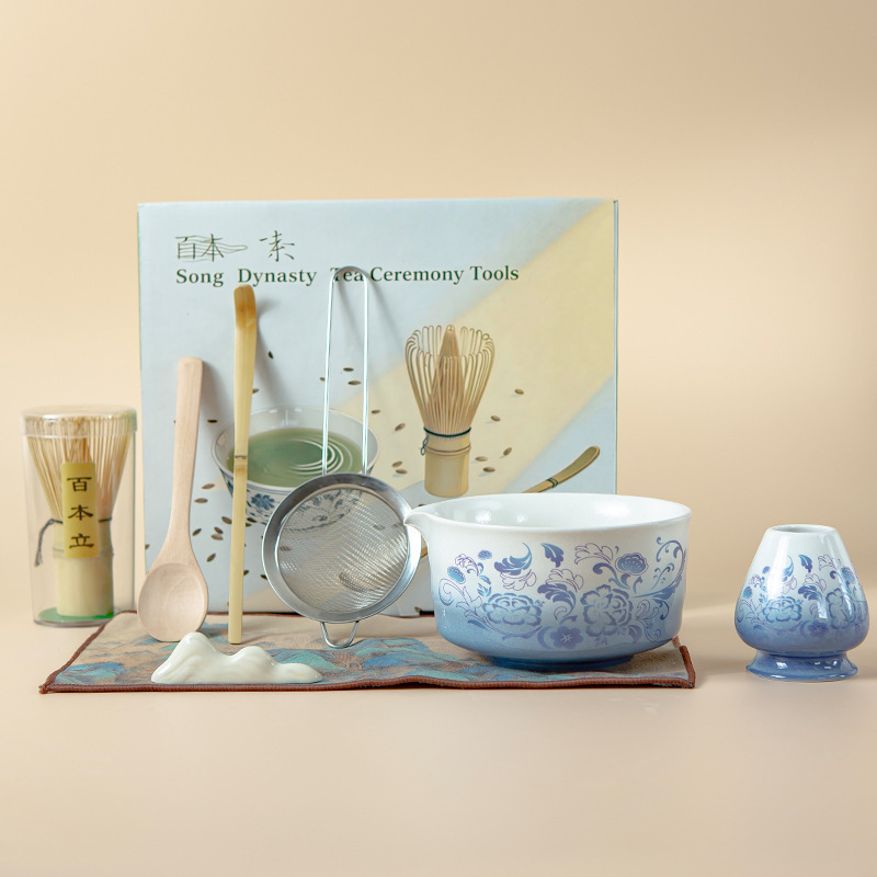 跨境日式带嘴抹茶碗抹茶套装百本立茶筅立鎏金釉窑变抹茶套装茶拨|undefined