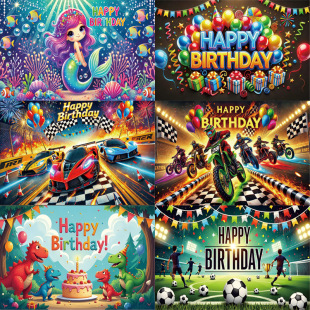 Amazon Cross-Border Flag Customized New Birthday Background Cloth Banner Birthday Party Hanging Cloth Party Decoration Curtain