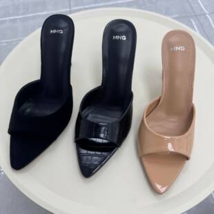 MNG2026 summer new women's shoes black suede mules high-heeled sandals women's stiletto slippers women's outerwear