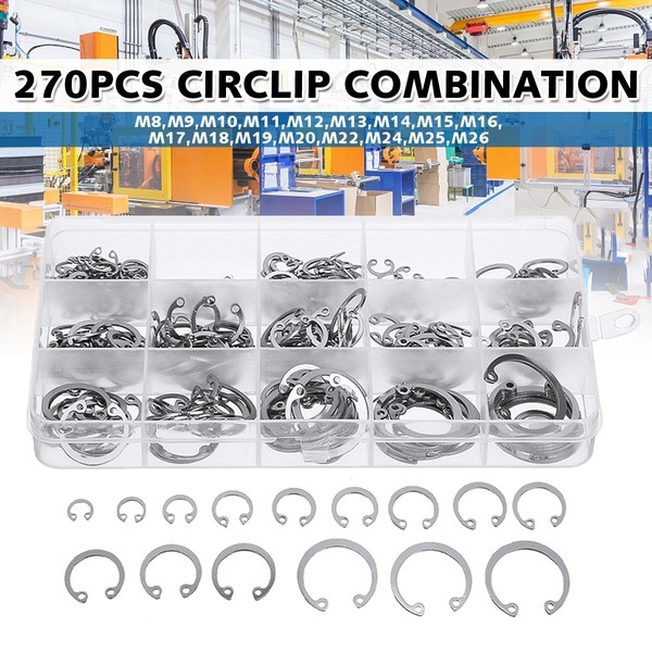 270PCS盒装不锈钢304孔卡挡圈卡簧c型孔用开口挡圈孔用内外扣卡环