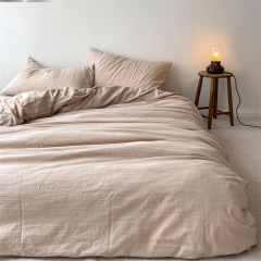 Spring Washed Cotton Four-Piece Set Nantong Home Textiles Bed Three-Piece Set Bedding Ins Solid Color Sheet and Comforter Set