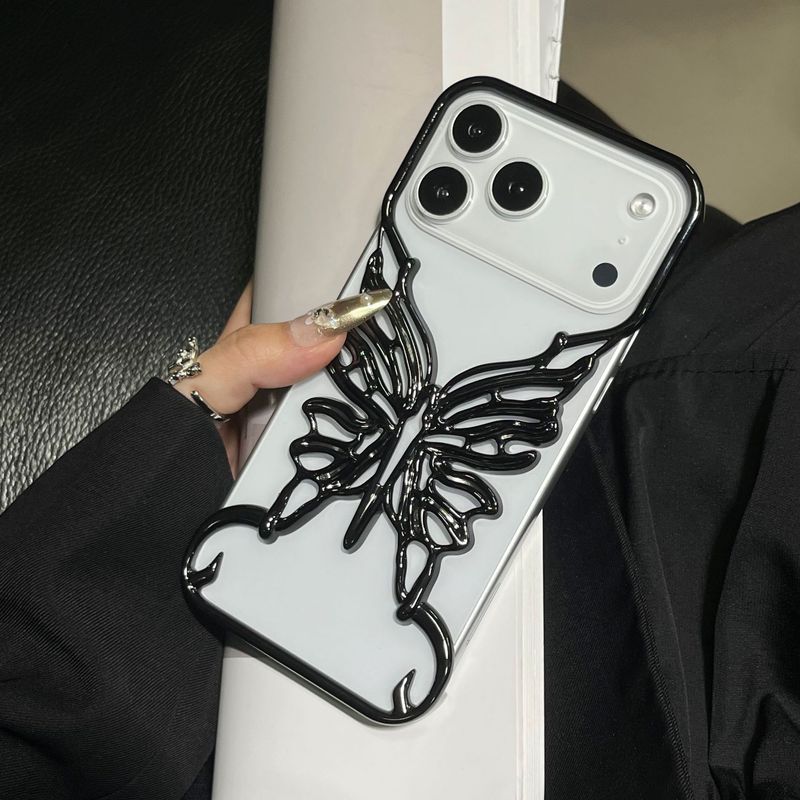ins高级感电镀蝴蝶适用iPhone17promax苹果16手机壳无边框镂空15p|undefined