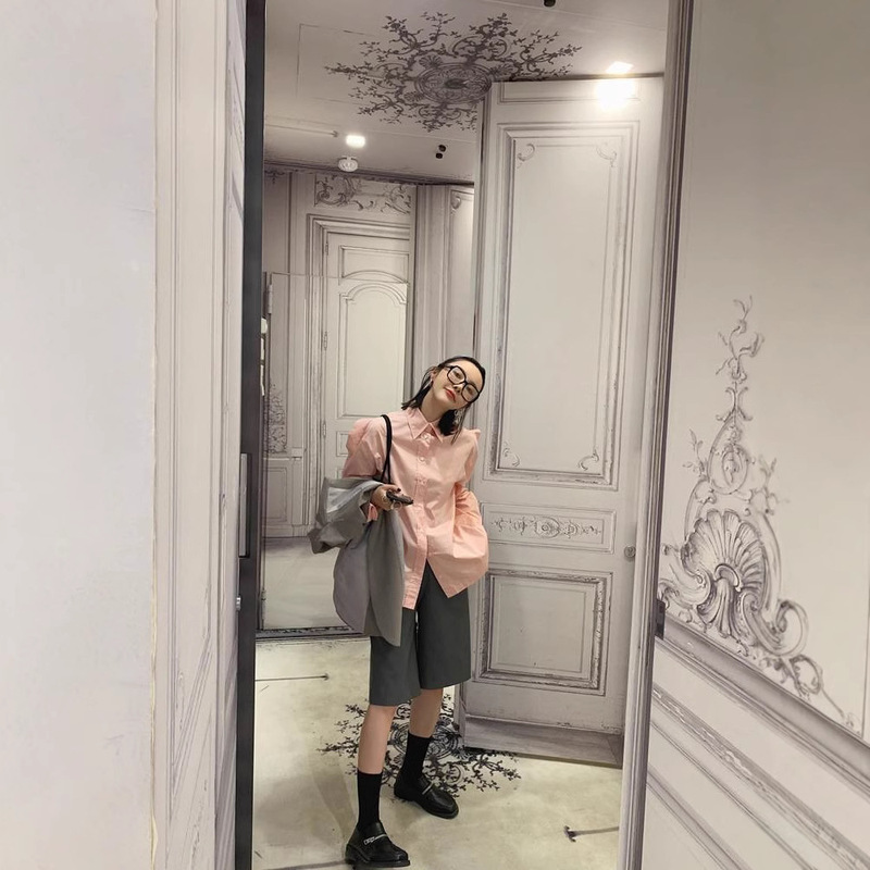 in stock/MONA Pants Women's Loose Autumn New High Waist Slimming All-match Western Style Wide Leg Straight Leather Shorts