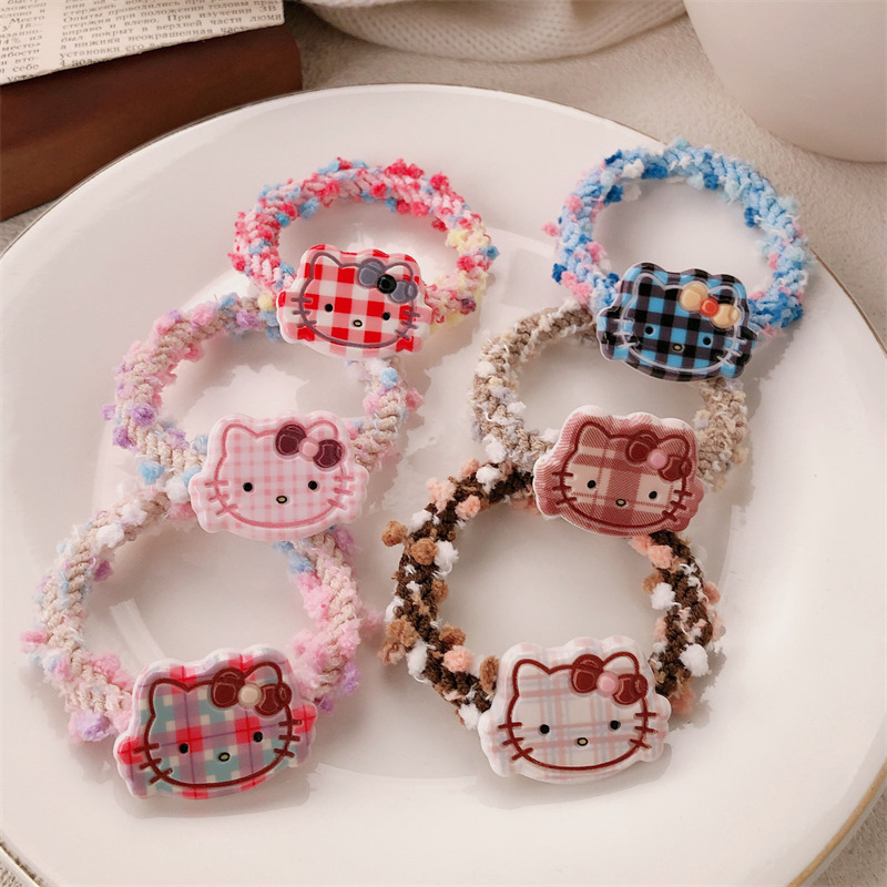 Dibujos animados japoneses linda lazo para el cabello de gato niña dulce cuerda de cabeza de gatito salvaje cabeza de bola banda de goma cuerda para el cabello accesorios para el cabello