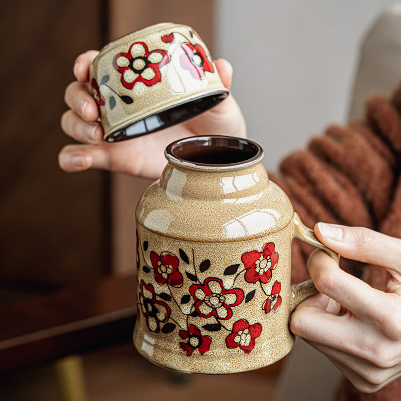 Suspiro de tiempo Taza de olla pequeña pintada a mano china Taza de té de cerámica con tapa Regalo de San Valentín Exportación transfronteriza