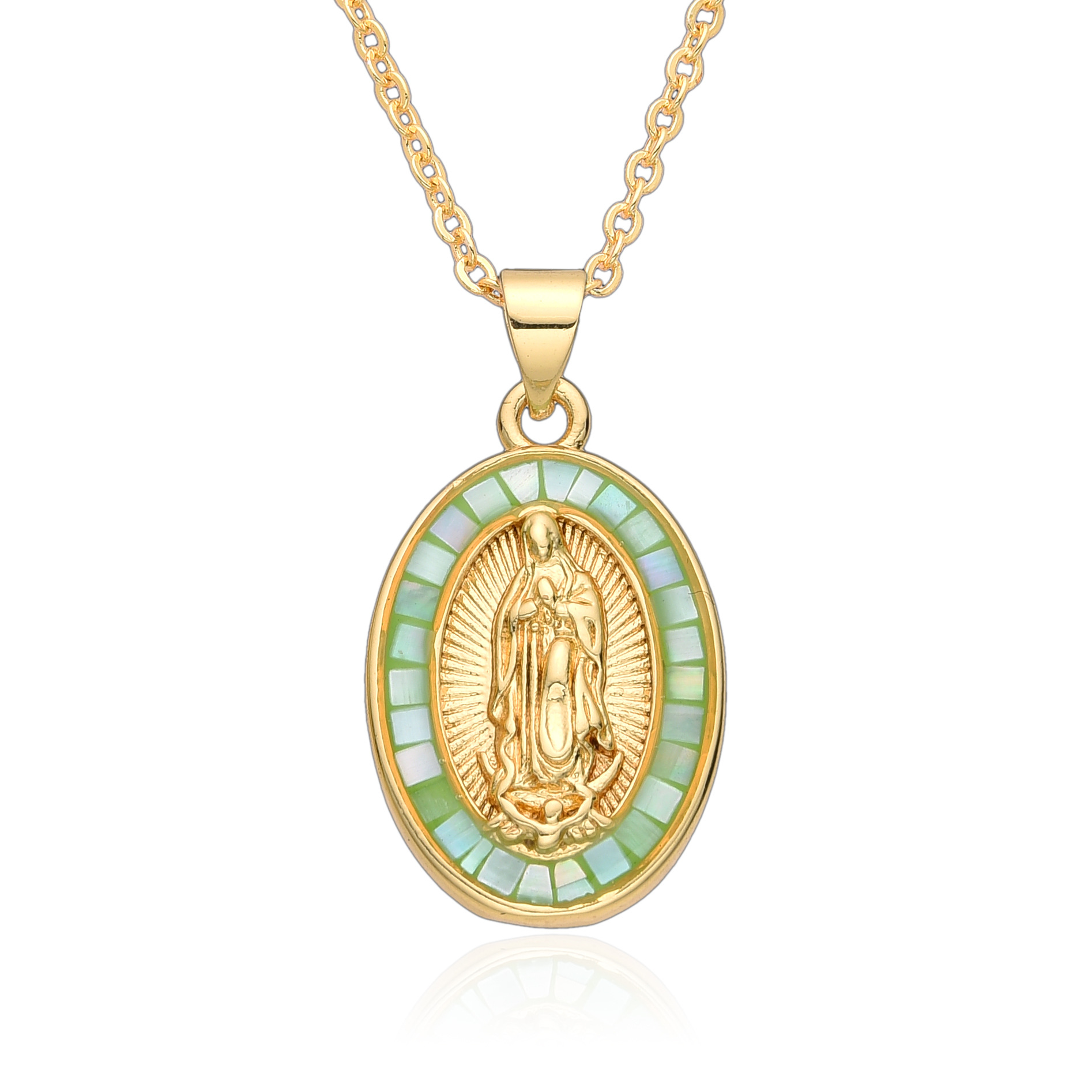 15g Weight Shell Inlay Material Pendant Necklace Classification cable chain Chain Type 1 Piece Quantity Daily Occasion Copper Material Portrait, Saint Benedict Pattern Women's Gender Plating, Inlay Design Retro Style Copper Retro Portrait Plating Inlay Shell Pendant Necklace 11