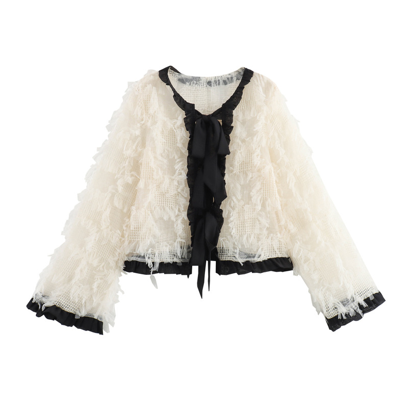 European and American women's foreign trade manufacturers spring style small fragrance short coat lace-up design socialite style French ladies shirt European and American women's foreign trade manufacturers spring style small fragrance short coat lace-up design socialite style French ladies shirt