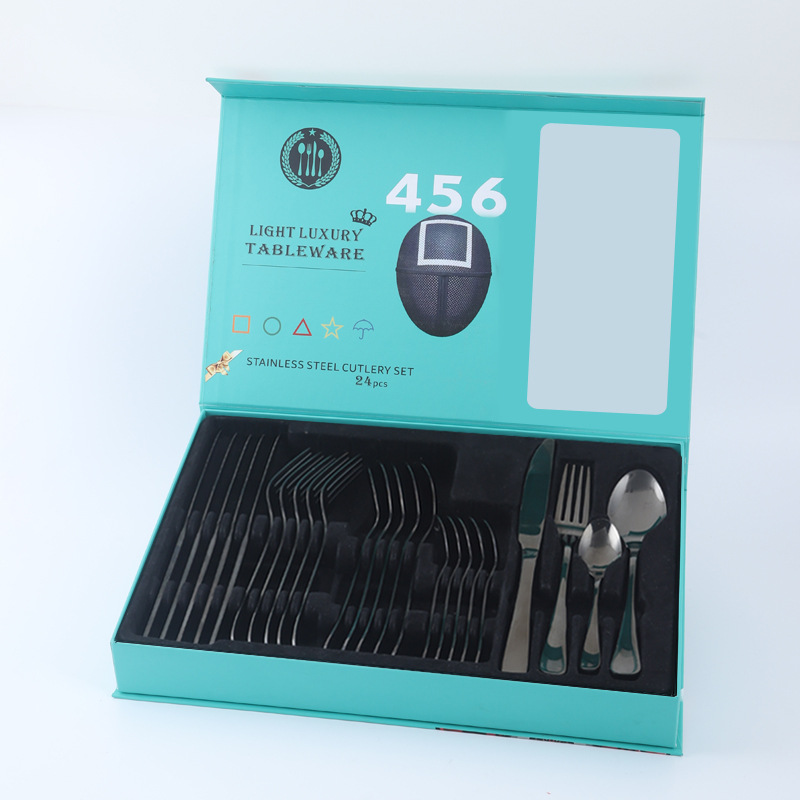 Amazon transfronteriza 1010 vajilla de acero inoxidable conjunto de 24 piezas cuchillo de filete occidental, tenedor y cuchara traje de celebridad de Internet regalo de vacaciones