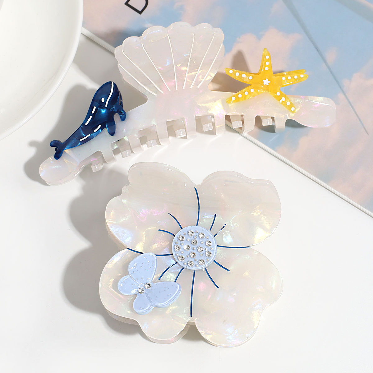 Acetic acid sheets Material Sweet Women's Plumeria Acetic Acid Sheets Hair Claws