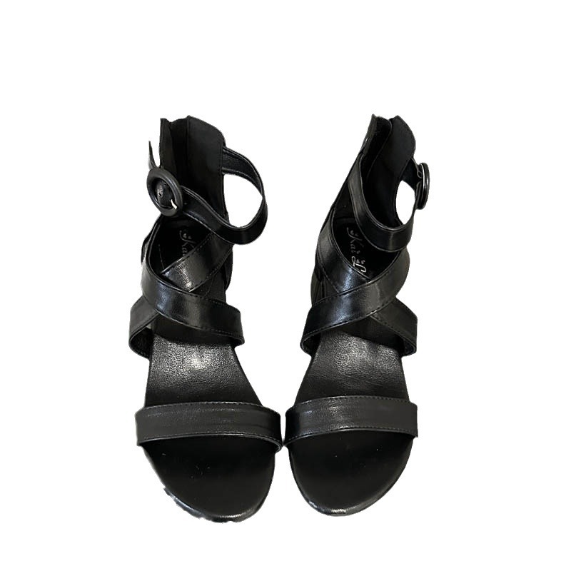 Sandalias romanas de las mujeres 2024 primavera nueva Europa y América punta abierta Correa delgada combinación cremallera trasera bolsa talón grueso zapatos de las mujeres