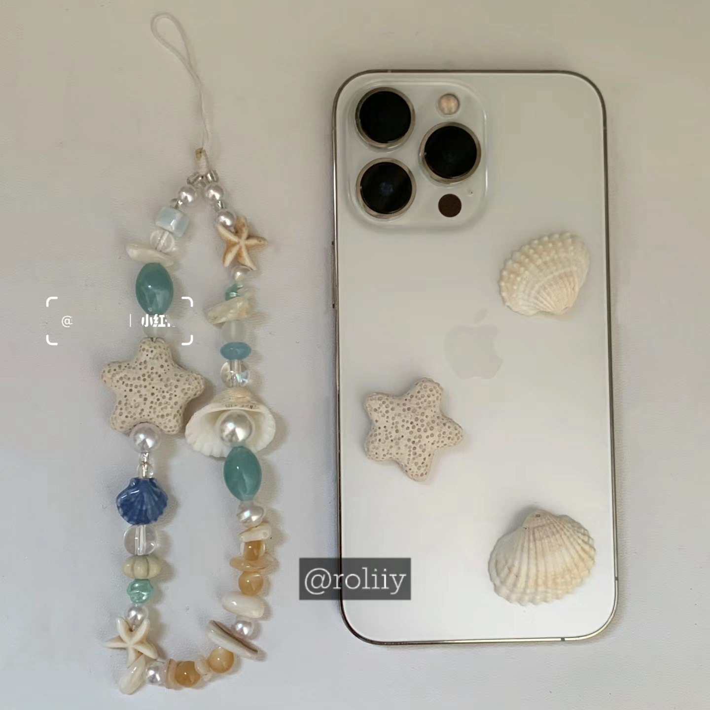 1 Piece Quantity PVC, Beaded Material Marine Style Starfish Shell PVC Beaded Mobile Phone Chain