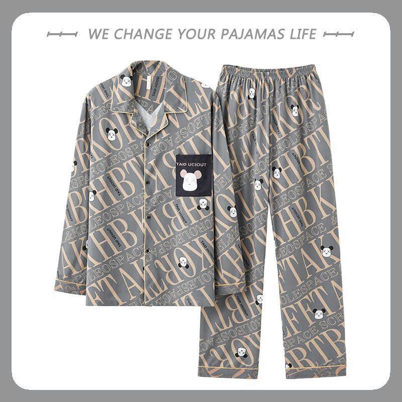 Pijamas de hombre primavera y otoño 100% algodón pantalones de manga larga delgada juventud más tamaño traje de verano homewear