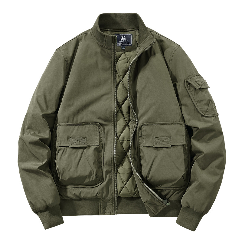 Domestic Style! Flight Jacket Collar Thick Cotton Jacket Cotton Coat Autumn/Winter New Arrival Simple Casual Versatile Motorcyclist Jacket Outerwear