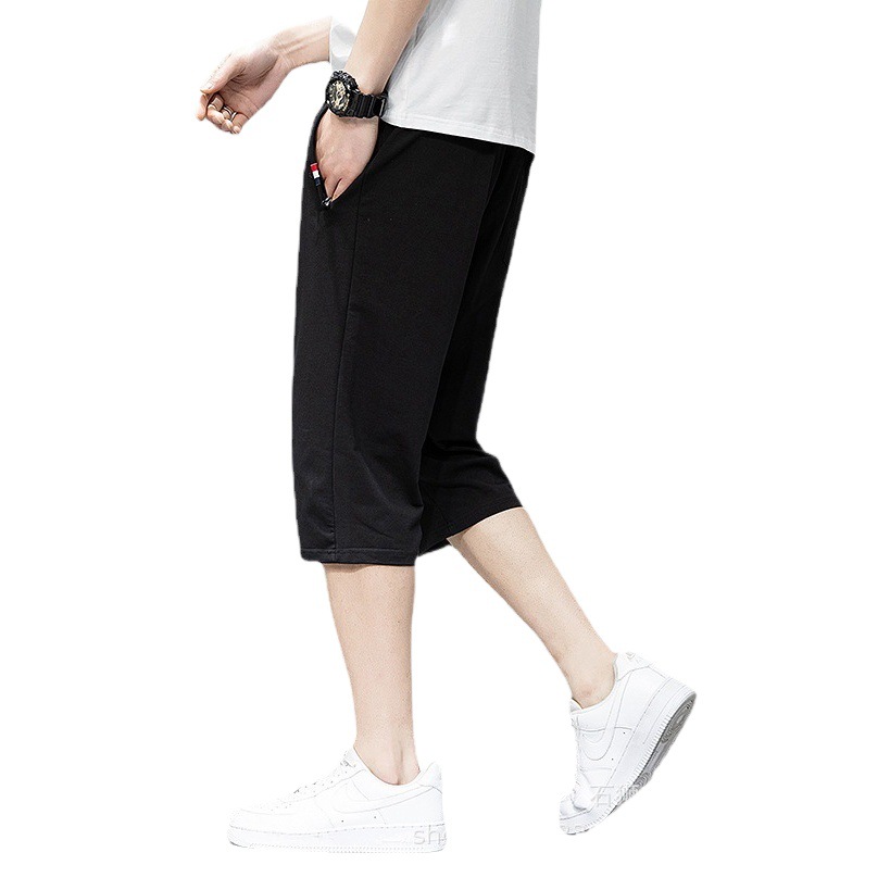 Pantalones de hombre de talla extra grande, pantalones cortos informales de verano de algodón puro, pantalones deportivos con cordón elástico, pantalones cortos versátiles 7/8 para hombres grandes y altos