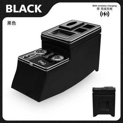 Special Car Interior Accessories, Modified | Armrest box - black-luxury-usbcolored-lightswireless-charging