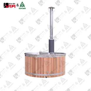 Hot Tub 304 Stainless Steel Liner Red Cedar Shell Built-In Wood Burning Stove Commercial Household Sauna