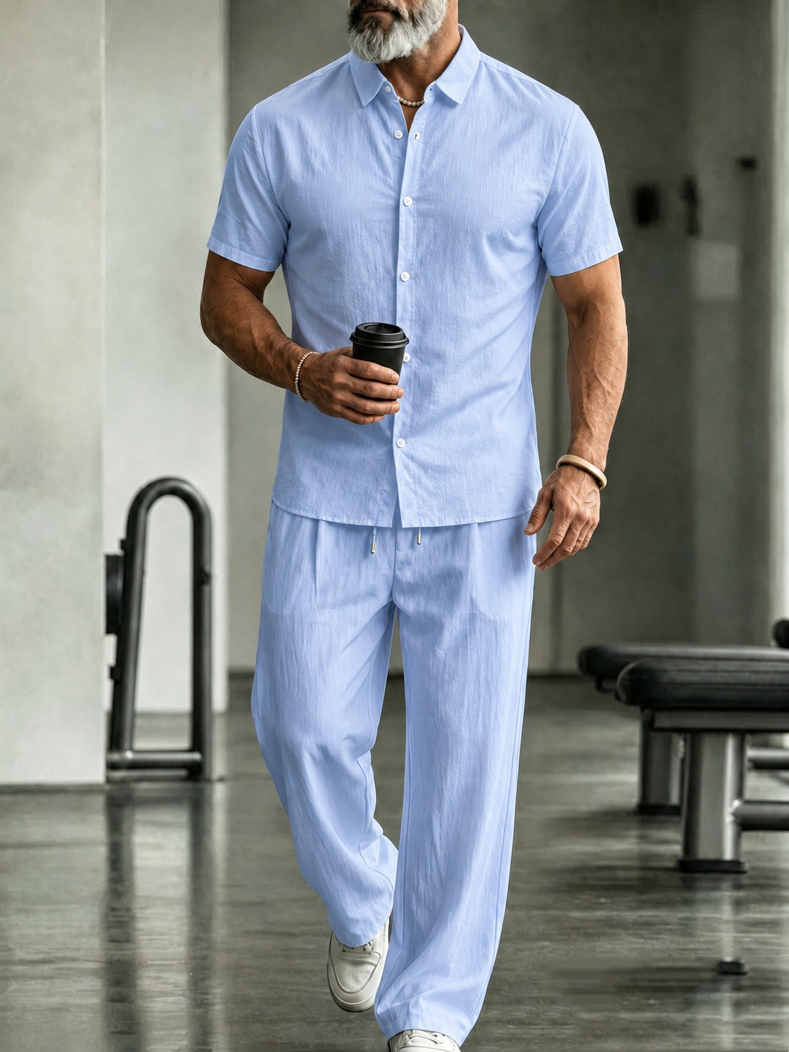 Herren Leinenhemd Mit Hose Set Lässiger Zweiteiler Für Männer_voghion.com
