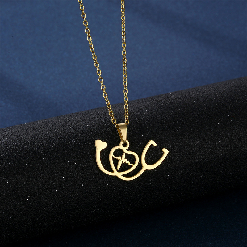 Simple Style Heart Shape Stainless Steel Earrings Necklace 1 Set