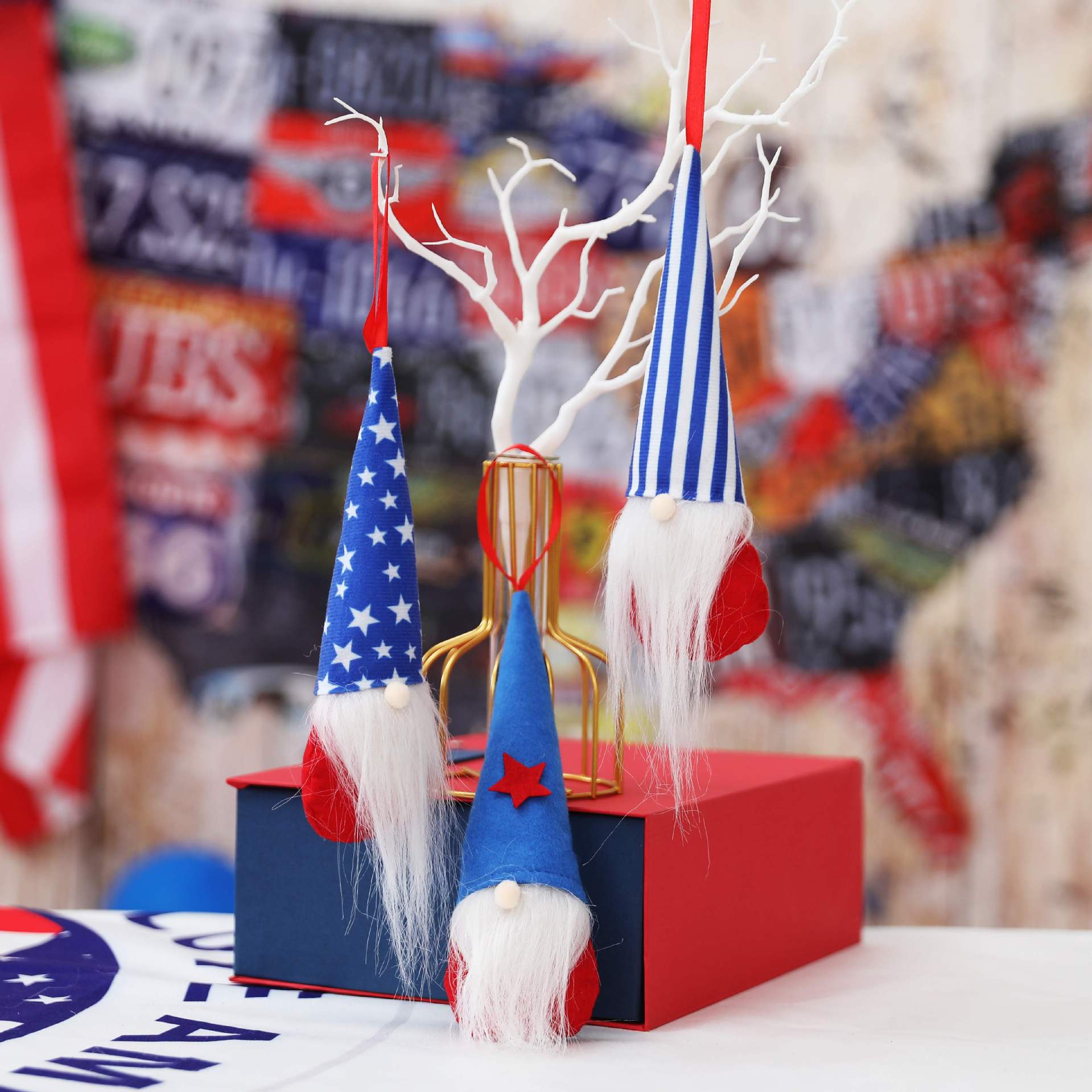 Cross-border new product American Independence Day faceless elderly small pendant children's gift five-pointed star Rudolph fabric doll