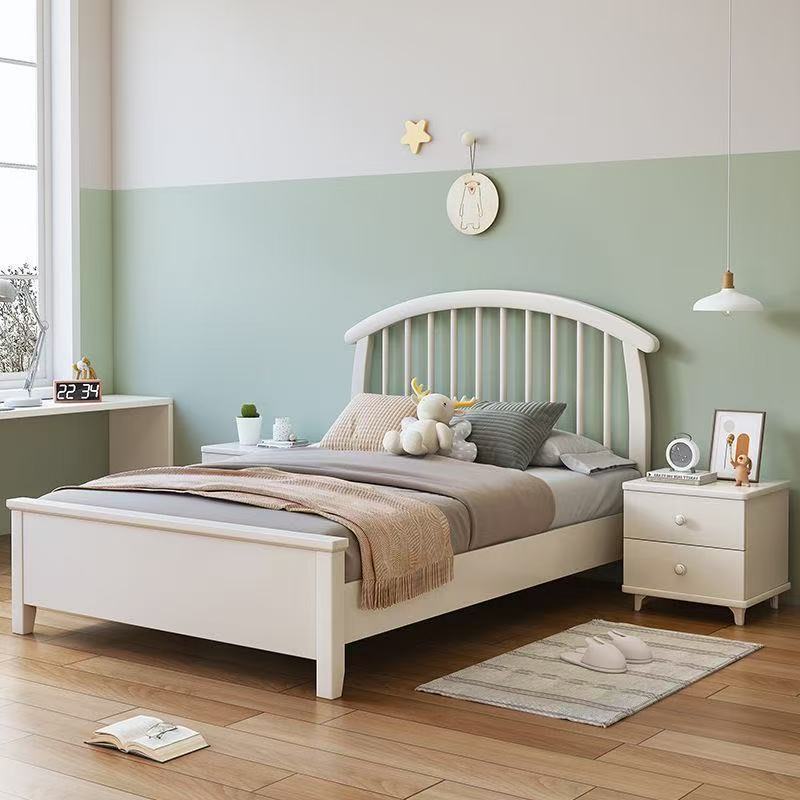 Cream Style Kidsren's Bed White Fairy All Solid Wood Bed 1.2m Single Bed Master Bedroom Storage Ins Style Princess Bed